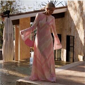 NWT The Wolf Gang Ames Keyhole Linen Blend Maxi Dress Blush Pink Size XS